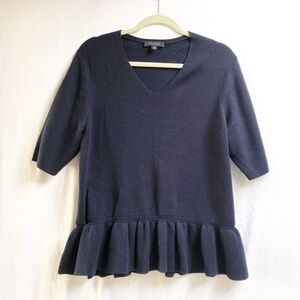 ANN TAYLOR | V-NECK WOOL BLEND SWEATER WITH PEPLUM HEM IN NAVY BLUE XL